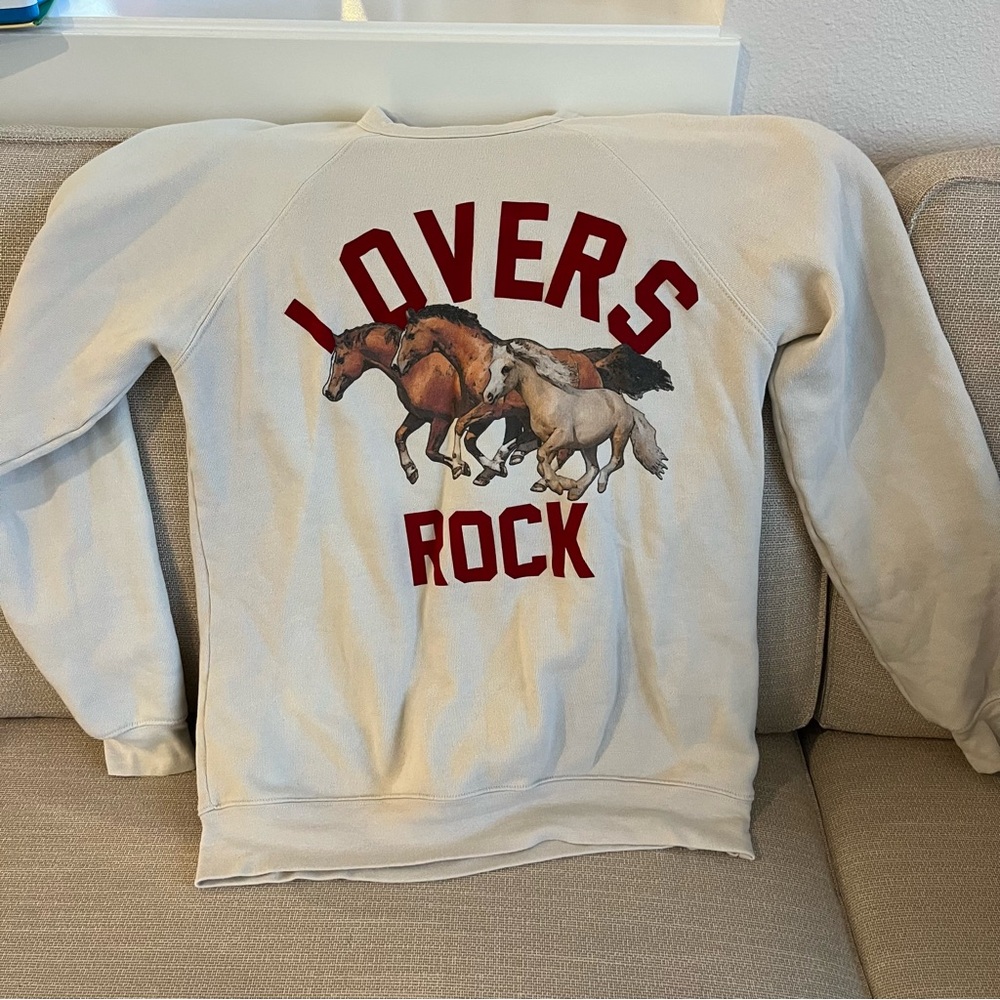 Lovers Rock Graphic Sweatshirt - Cream with Red & Brown Horse Print